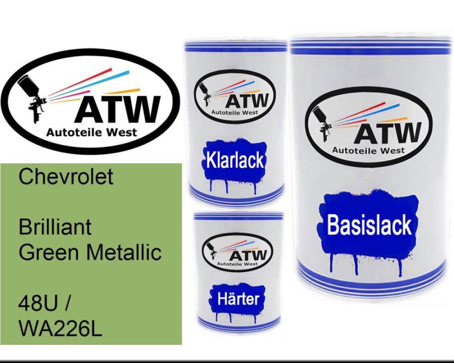 Chevrolet, Brilliant Green Metallic, 48U / WA226L: 500ml Lackdose + 500ml Klarlack + 250ml Härter - Set, von ATW Autoteile West.